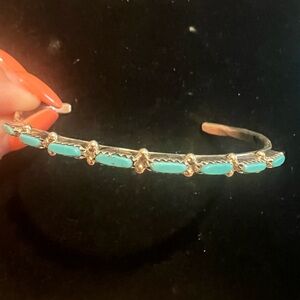 925 STERLING SILVER TURQUOISE SIGNED CUFF BRACELET